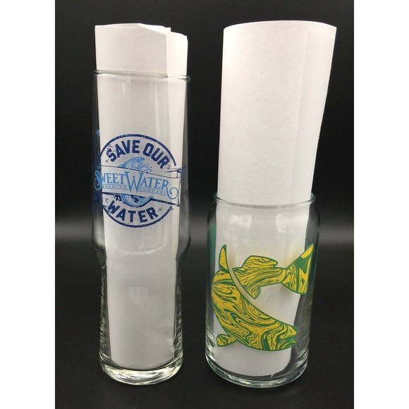 Sweetwater Brewing Waterkeeper Hefeweizen Ale & Twisted Fish 2 Glass Lot Glasses - Picture 2 of 2